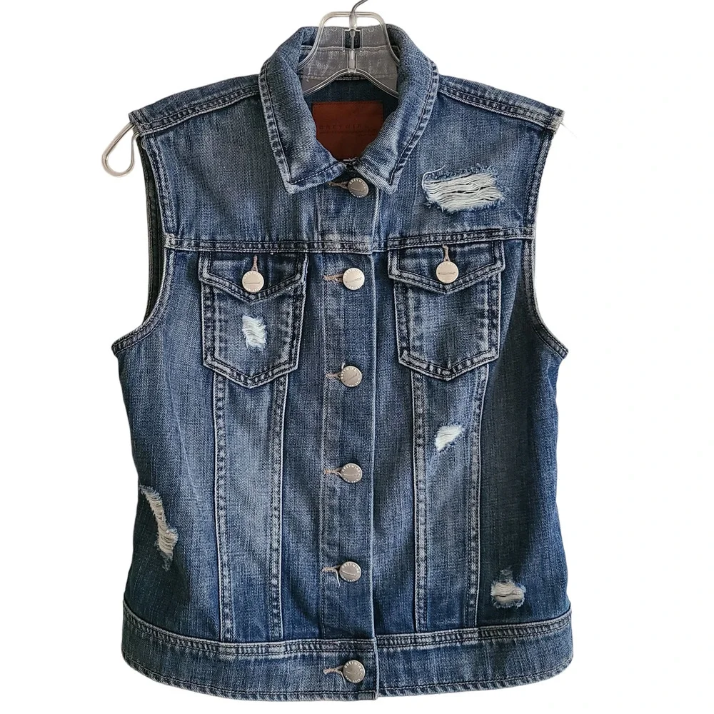 GREYWIRE New York‎ Lilly Denim Vest Soho Distressed Medium Wash Women's Small